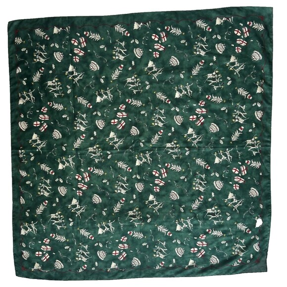 Old Navy Old Fashioned Vintage Style Christmas Holiday Square Satin Scarf Green - Picture 9 of 9